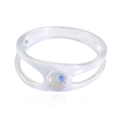 Ji-eun Graceful White Solitaire Ring Rainbow Moonstone White