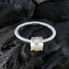 Mei White Solitaire Ring with Elegant Pearl Accent
