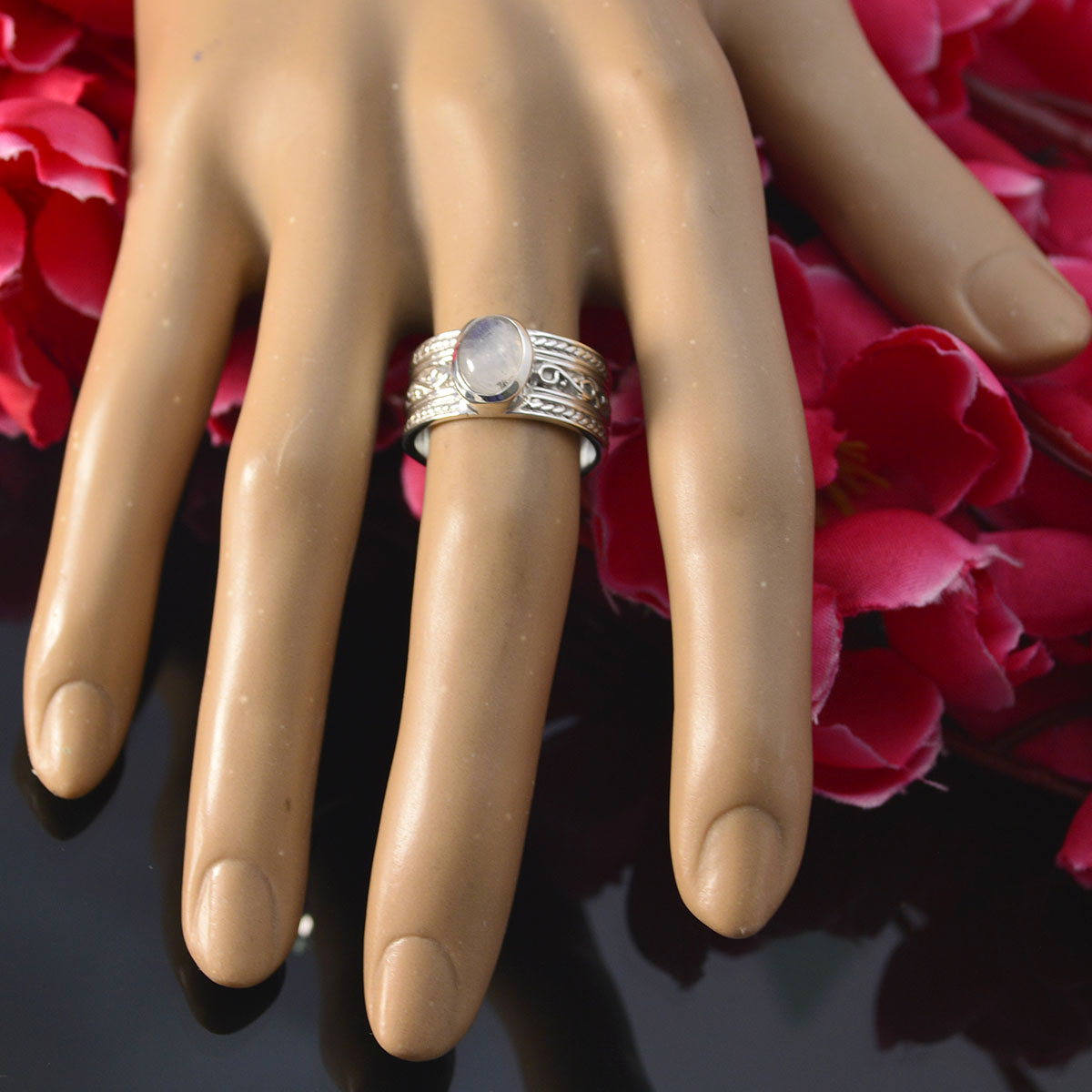Luna White Solitaire Statement Jewelry Silver Ring