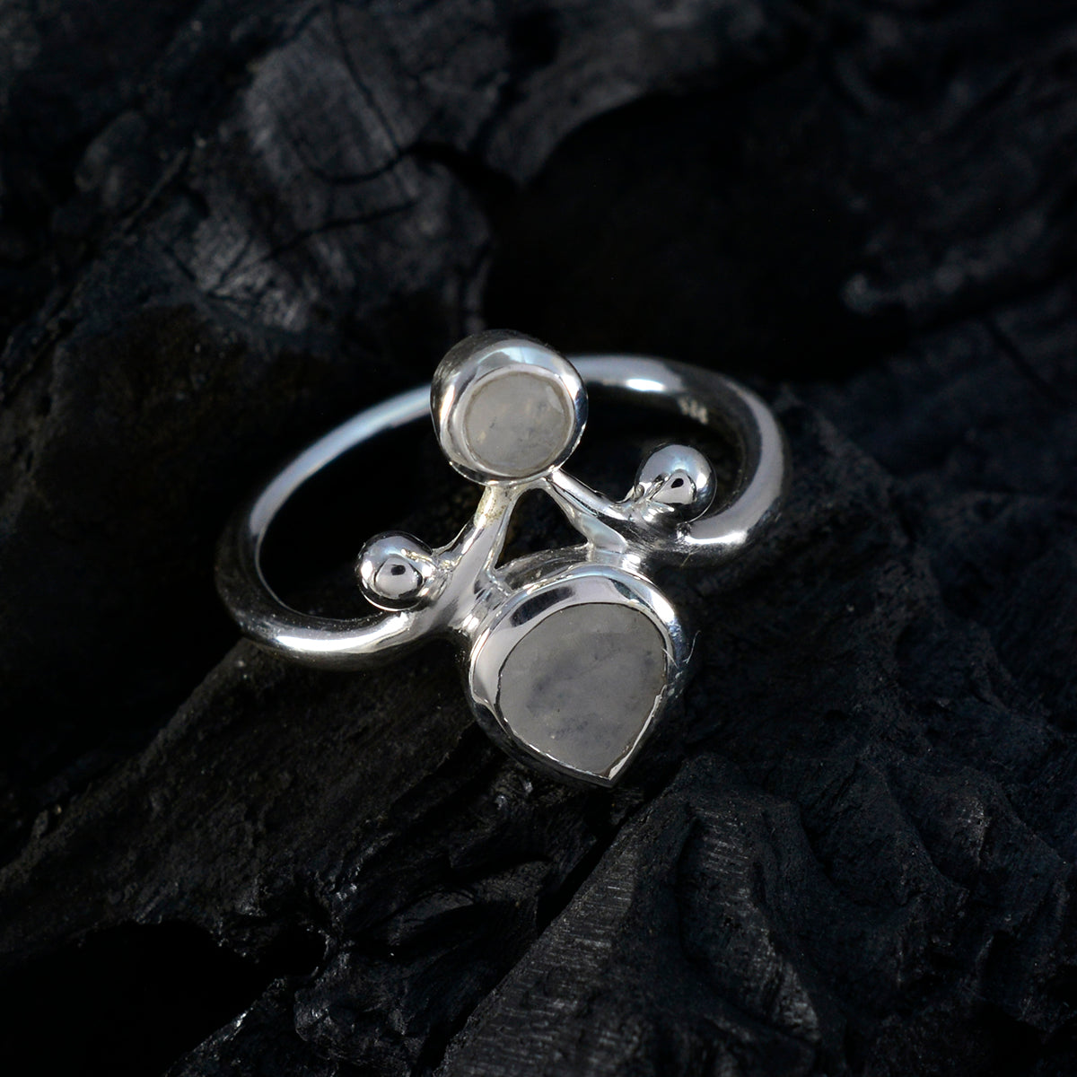 Priya silver white toi et moi ring featuring two polished stones on a sleek band