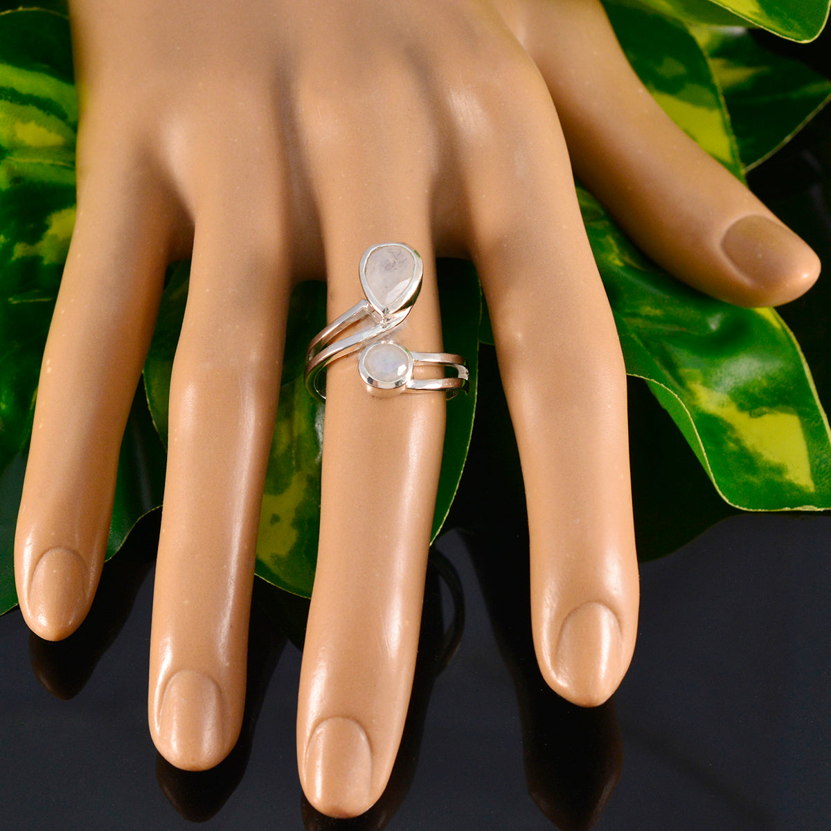 Isabella white toi et moi ring sterling silver with pear and round white stones on hand display