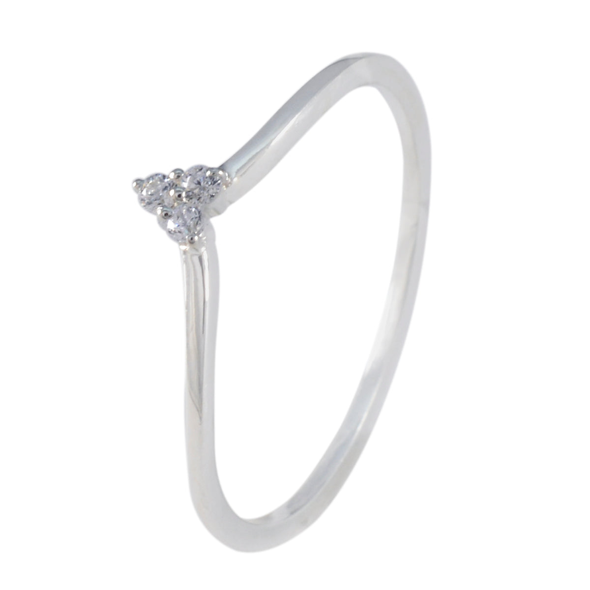 Katharina delicate white trilogy ring for women thin polished band with three small diamond cluster