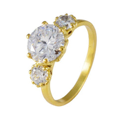 Putri white trilogy ring for women with three large sparkling clear stones set on a gold band