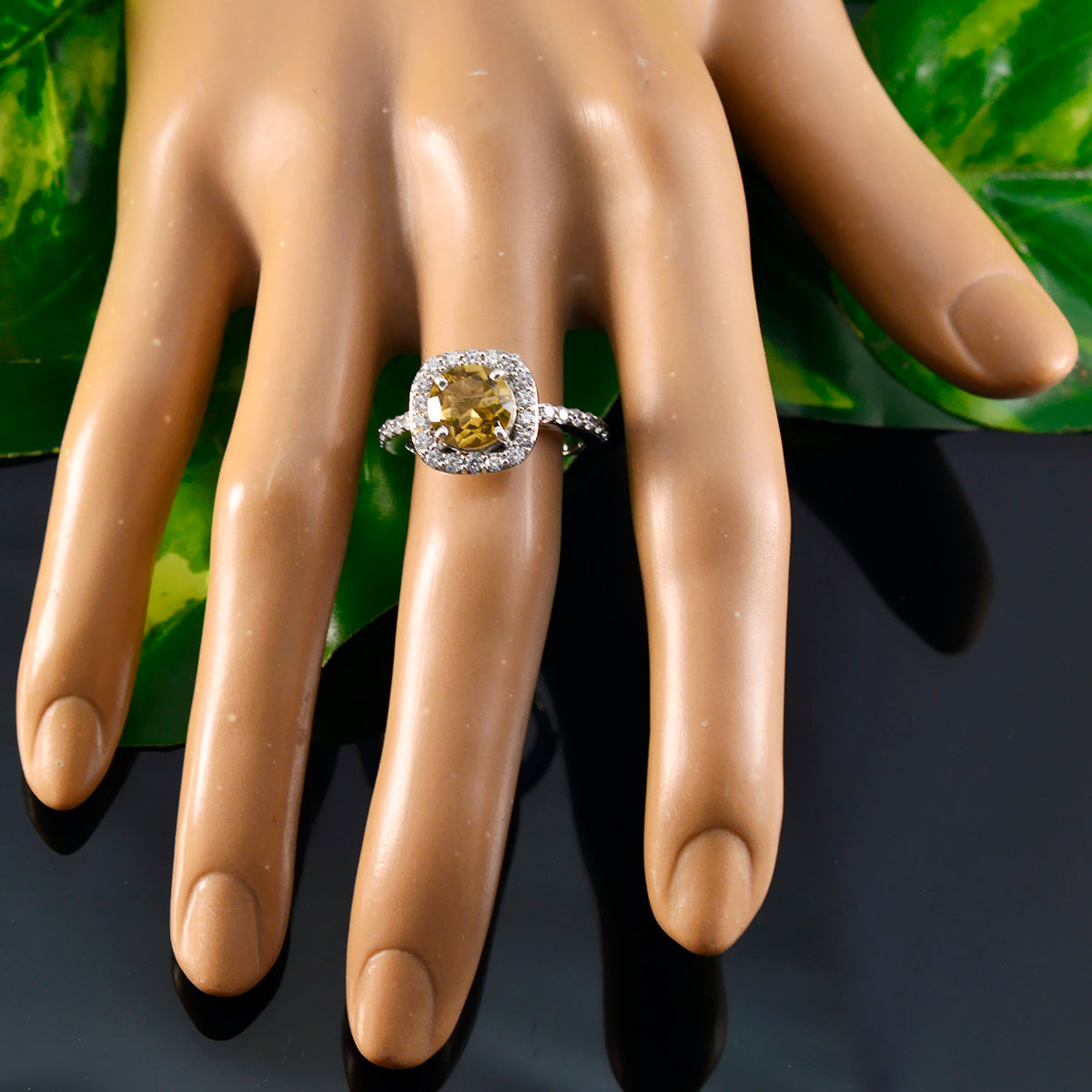 Hannah Yellow Gemstone Halo Ring with Diamond Accents