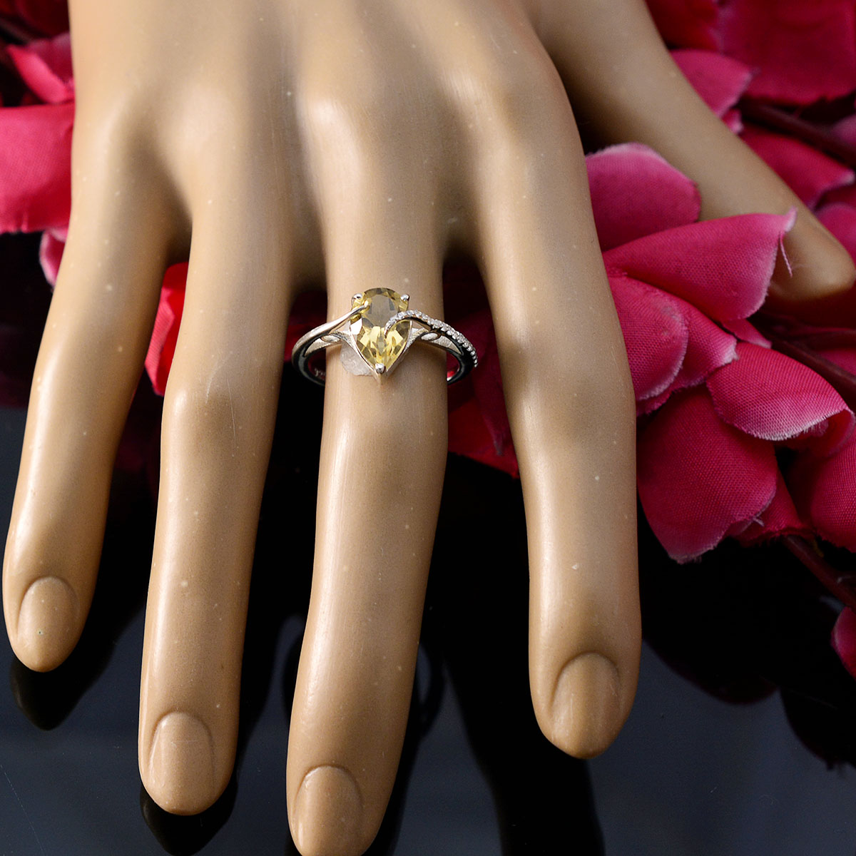 Evelyn Yellow Gemstone Halo Ring with Silver Band