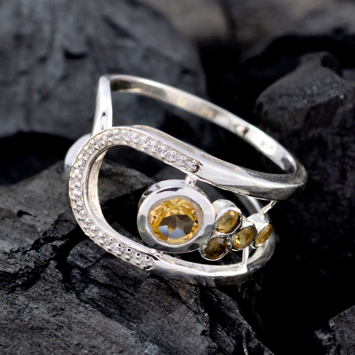 Priya Yellow Gemstone Halo Ring with Diamond Accents