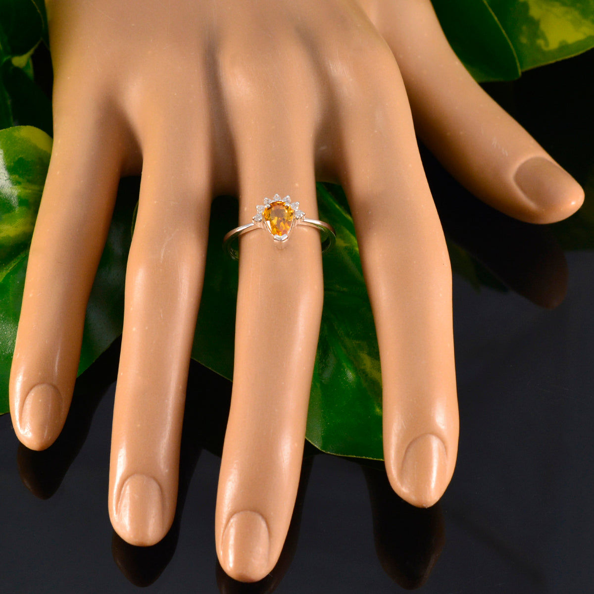 Ha-eun Yellow Gemstone Halo Ring with Silver Band