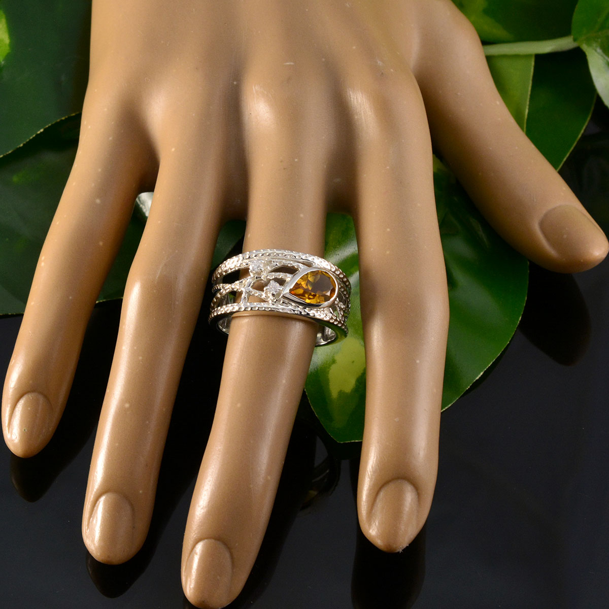 Kennedy Yellow Gemstone Halo Ring with Silver Band