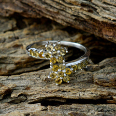 Kristine silver floral cluster ring with small yellow stones delicate band yellow gemstone ring
