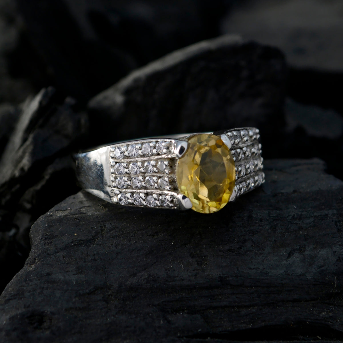 Priya Yellow Halo Ring for Women with Gemstone Accent
