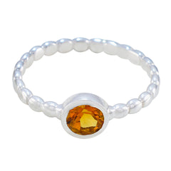 Saanvi beaded silver band yellow solitaire ring for women with bezel set round citrine gemstone