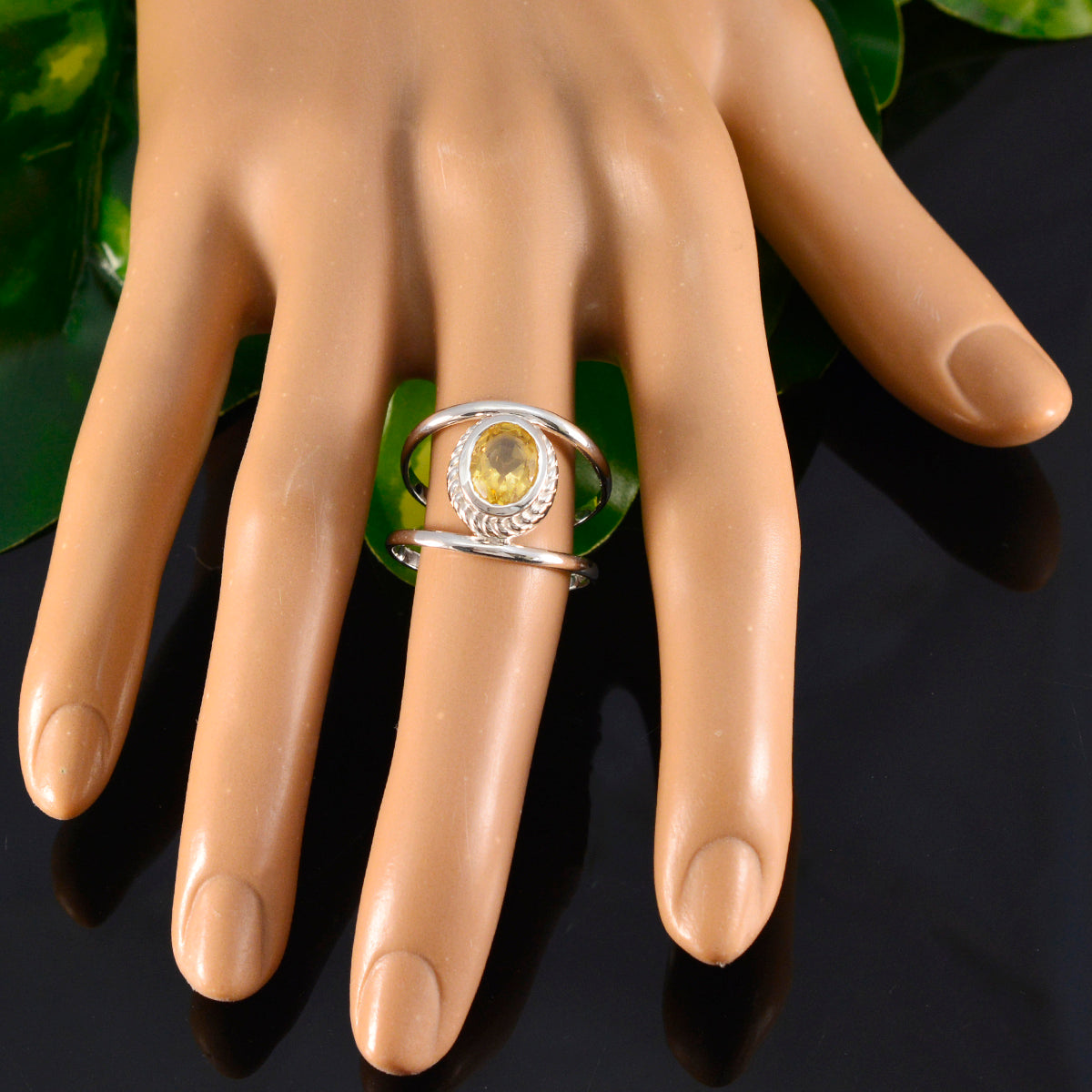 Saanvi Yellow Solitaire Ring India with Gemstone Design