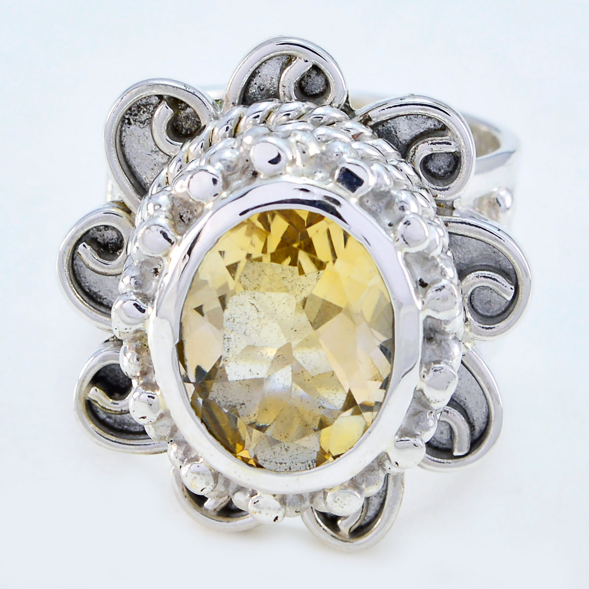 Sarah Yellow Solitaire Ring with Intricate Silver Design