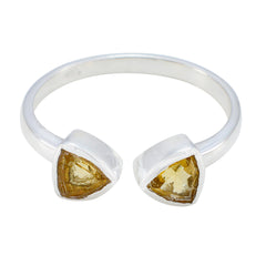 Julia yellow toi et moi ring sterling silver open band with two triangular yellow sapphire stones