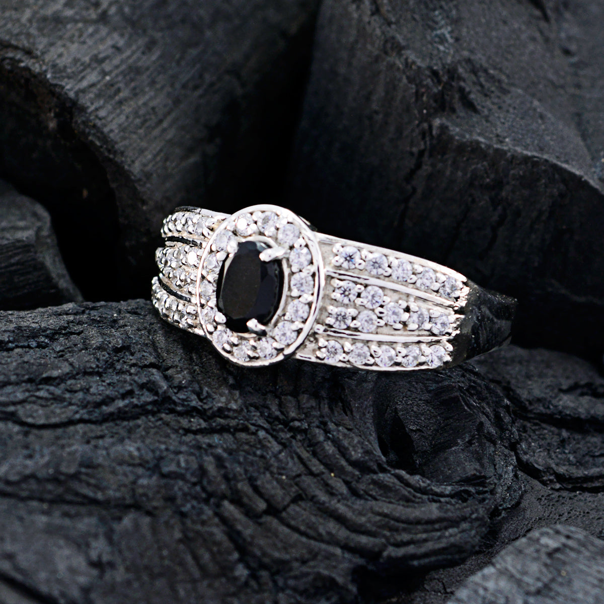 Sara Black Halo Ring for Women with Sparkling Stones