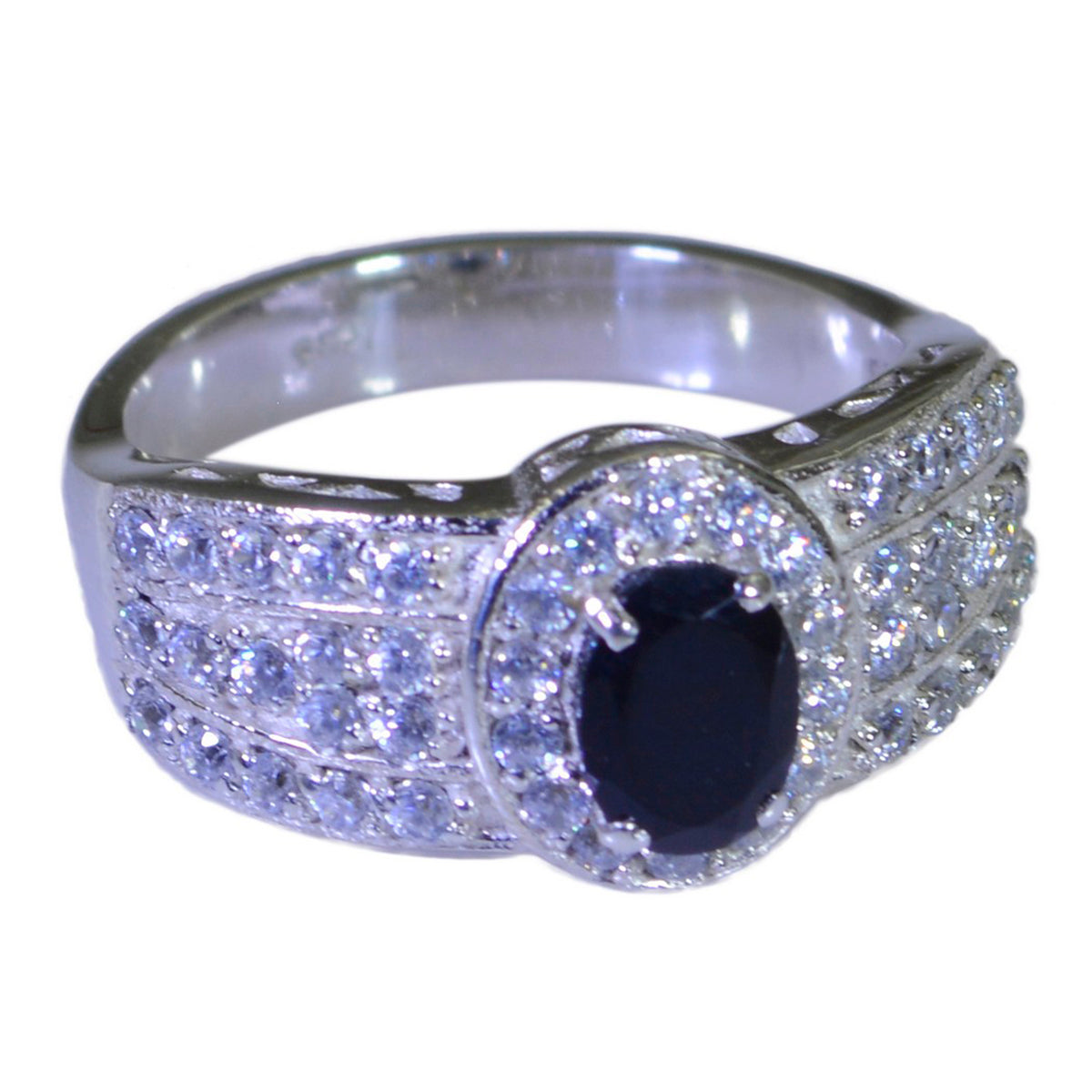 Sara Black Halo Ring for Women with Sparkling Stones Black Onyx Black