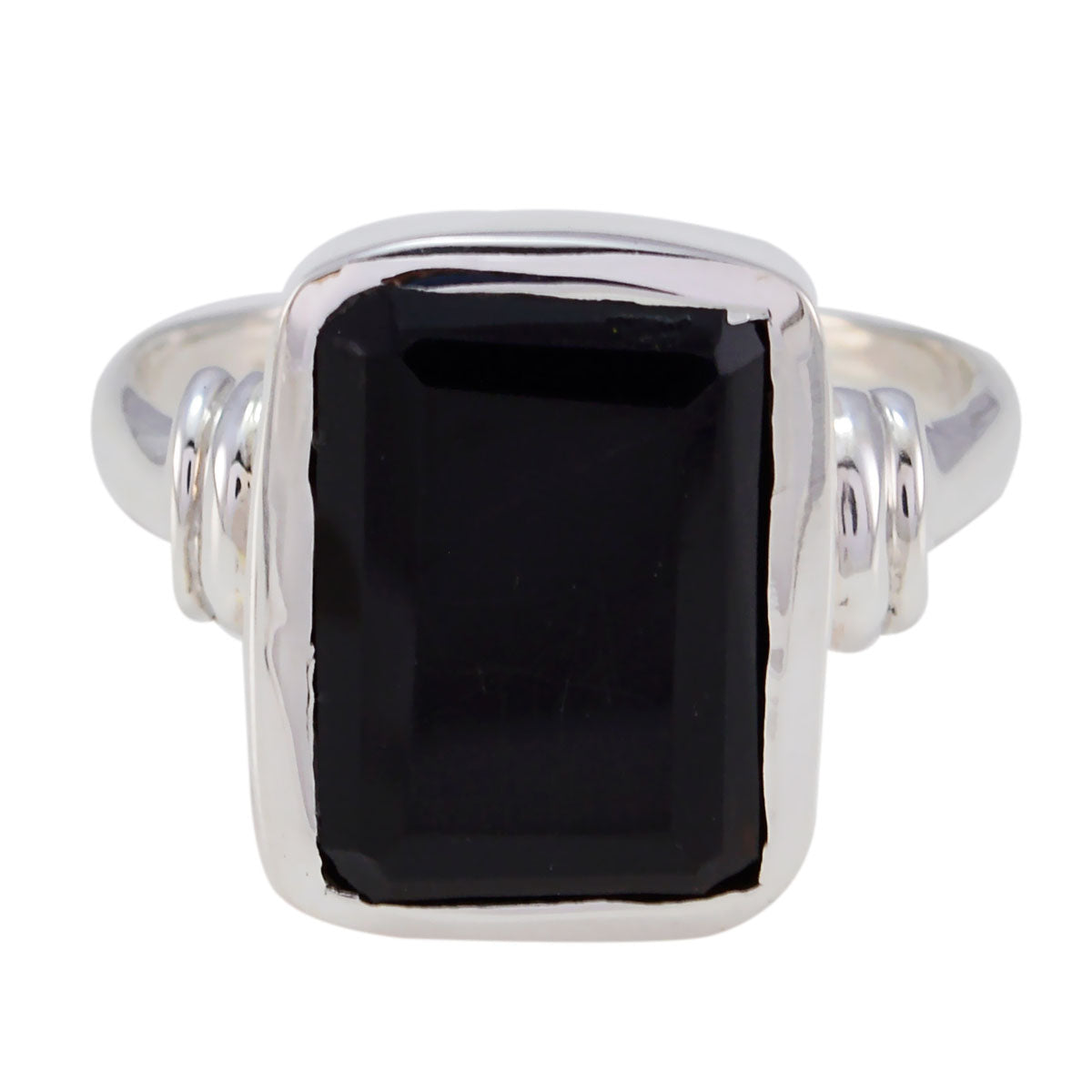 Lucy Black Solitaire Signet Ring in Silver Finish