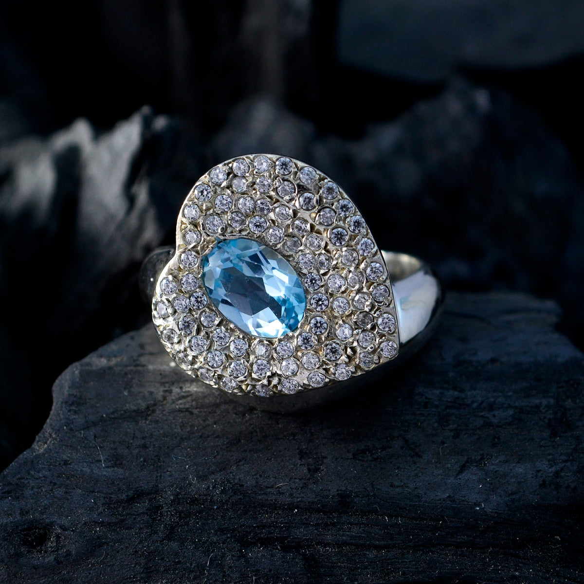 Natalia Blue Halo Ring for Women with Sparkling Crystals