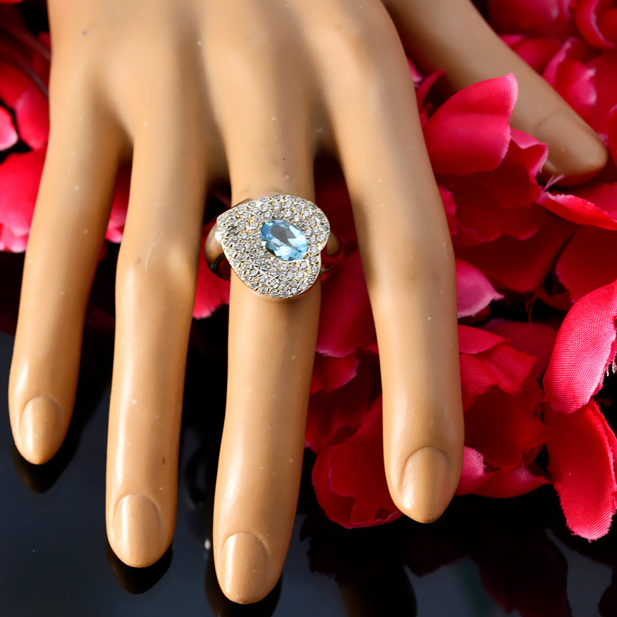 Natalia Blue Halo Ring for Women with Sparkling Crystals