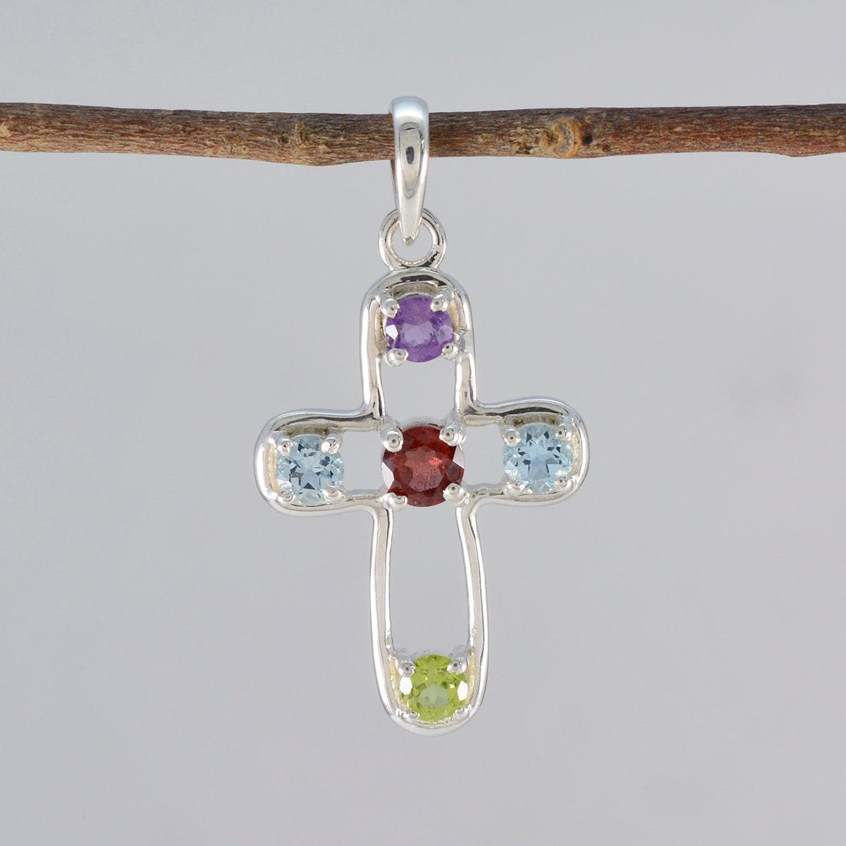 Elena Trendy Gemstone Necklace Cross Pendant