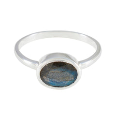Ha-eun Modern Grey Solitaire Ring with Labradorite Gemstone Labradorite Gray