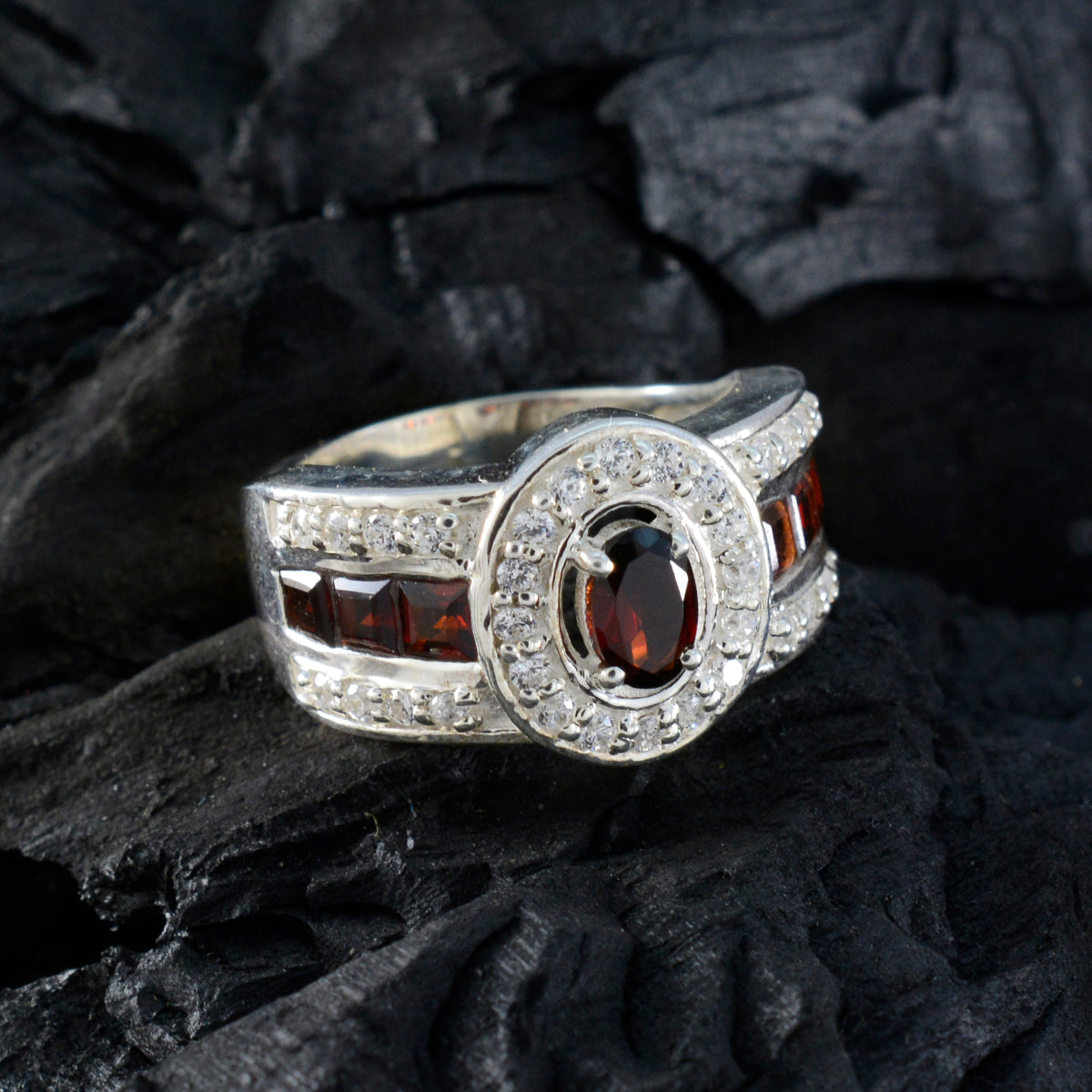 Hanna Red Halo Ring for Women with Gemstone Accents