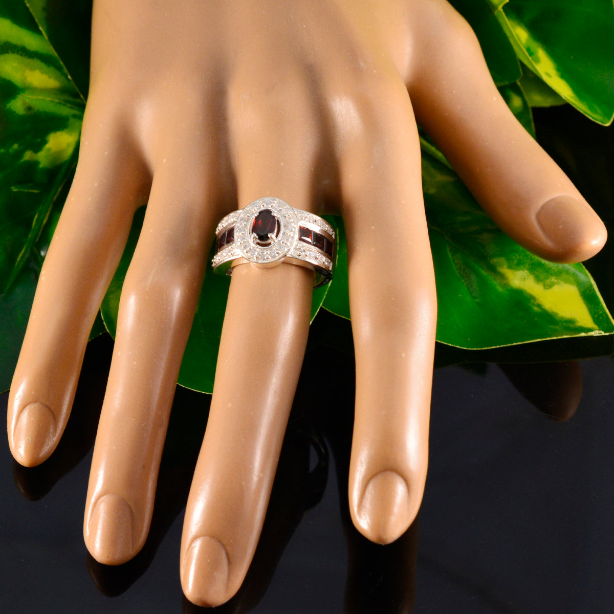 Hanna Red Halo Ring for Women with Gemstone Accents