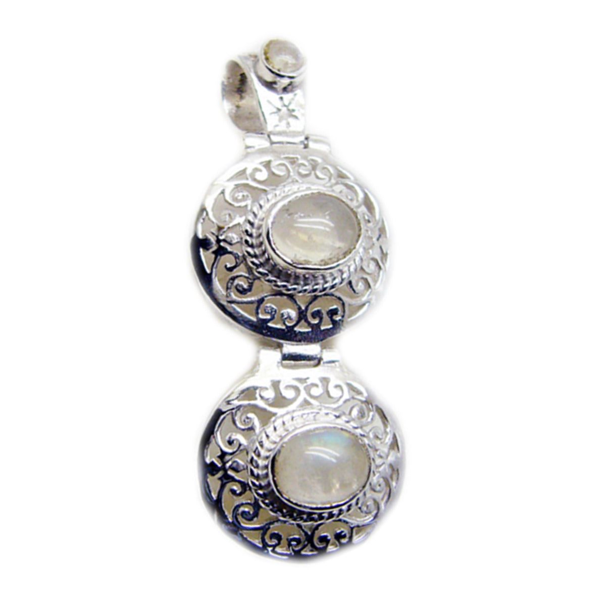 Riley Retro Statement Pendant Jewelry with Gemstone Rainbow Moonstone White White