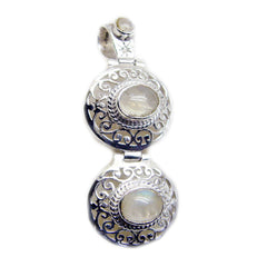 Riley Retro Statement Pendant Jewelry with Gemstone Rainbow Moonstone White White
