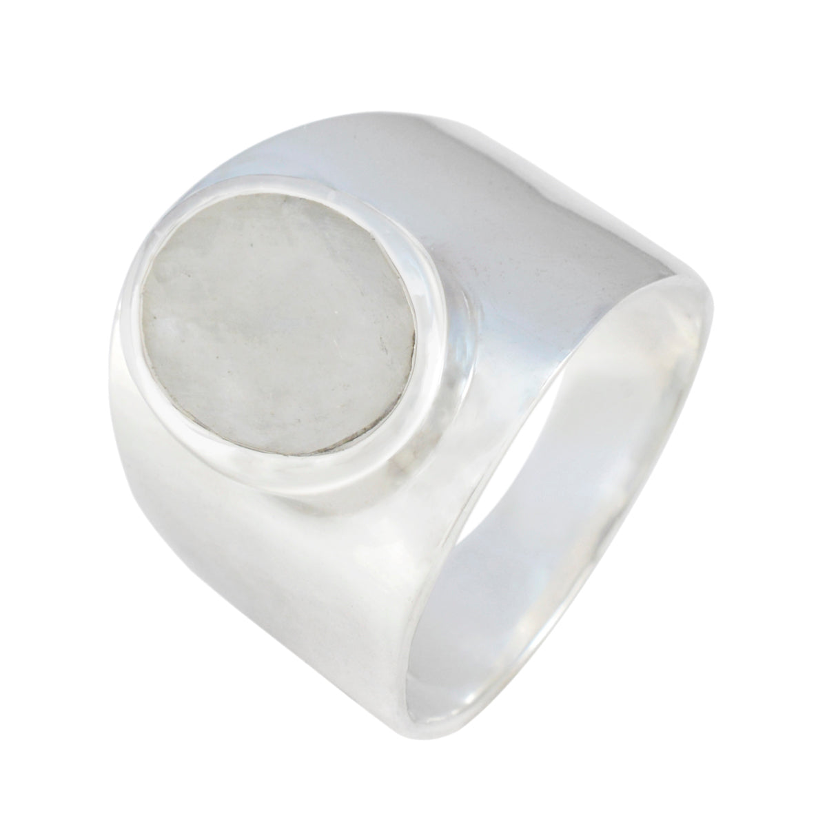 Gabriela white solitaire ring for women with a wide silver band and smooth round top design