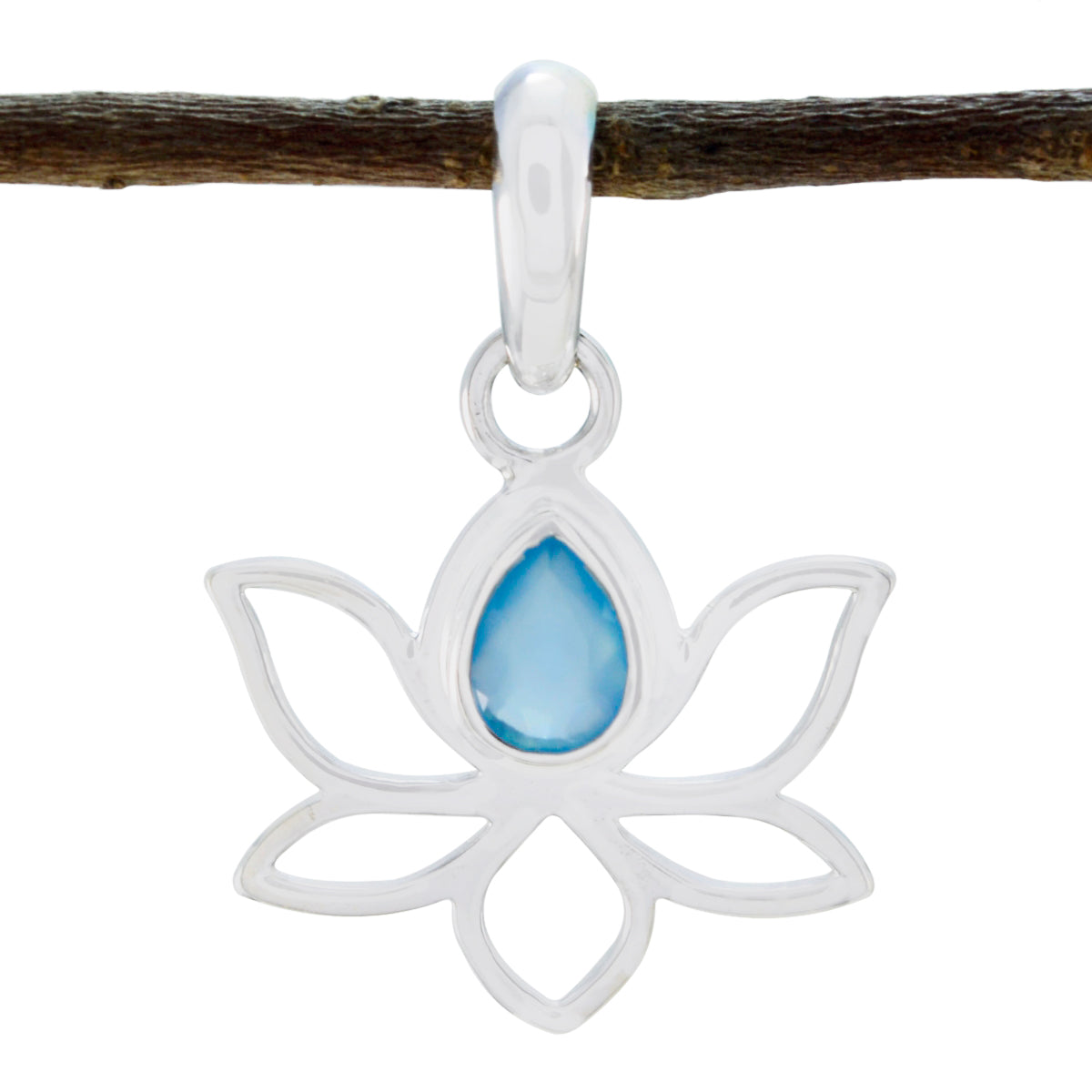 Hannah Trendy Everyday Necklace with Lotus Pendant Aqua Chalcedony Aqua Aqua