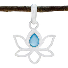 Hannah Trendy Everyday Necklace with Lotus Pendant Aqua Chalcedony Aqua Aqua