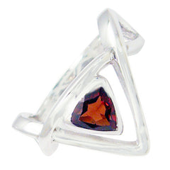 Geometric red solitaire ring with triangular red gemstone set in silver band by Maria