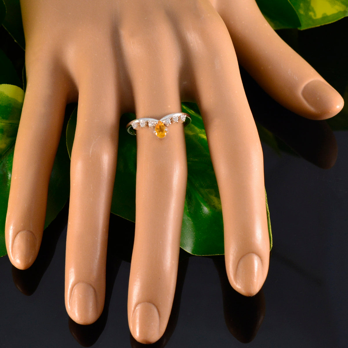 Rina Modern Yellow Gemstone Halo Ring with Silver Band