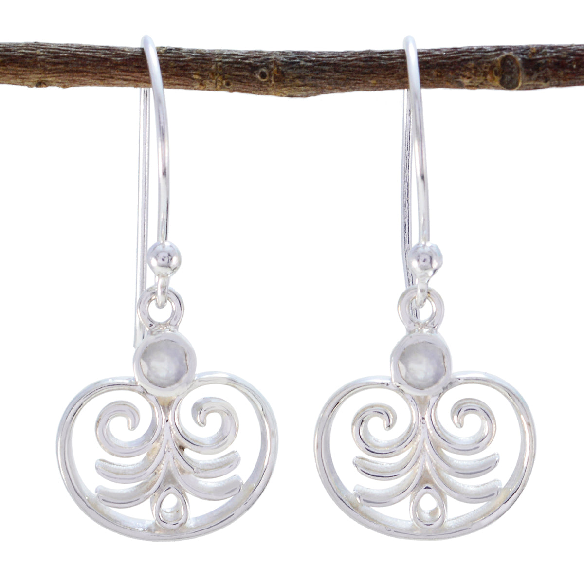 Rebeca White Solitaire Dangle Earrings for Glam Style Rainbow Moonstone White Dangle