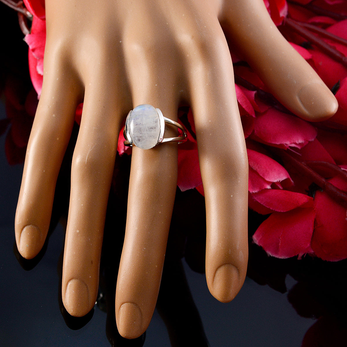 Micaela White Solitaire Ring with Moonstone Gemstone