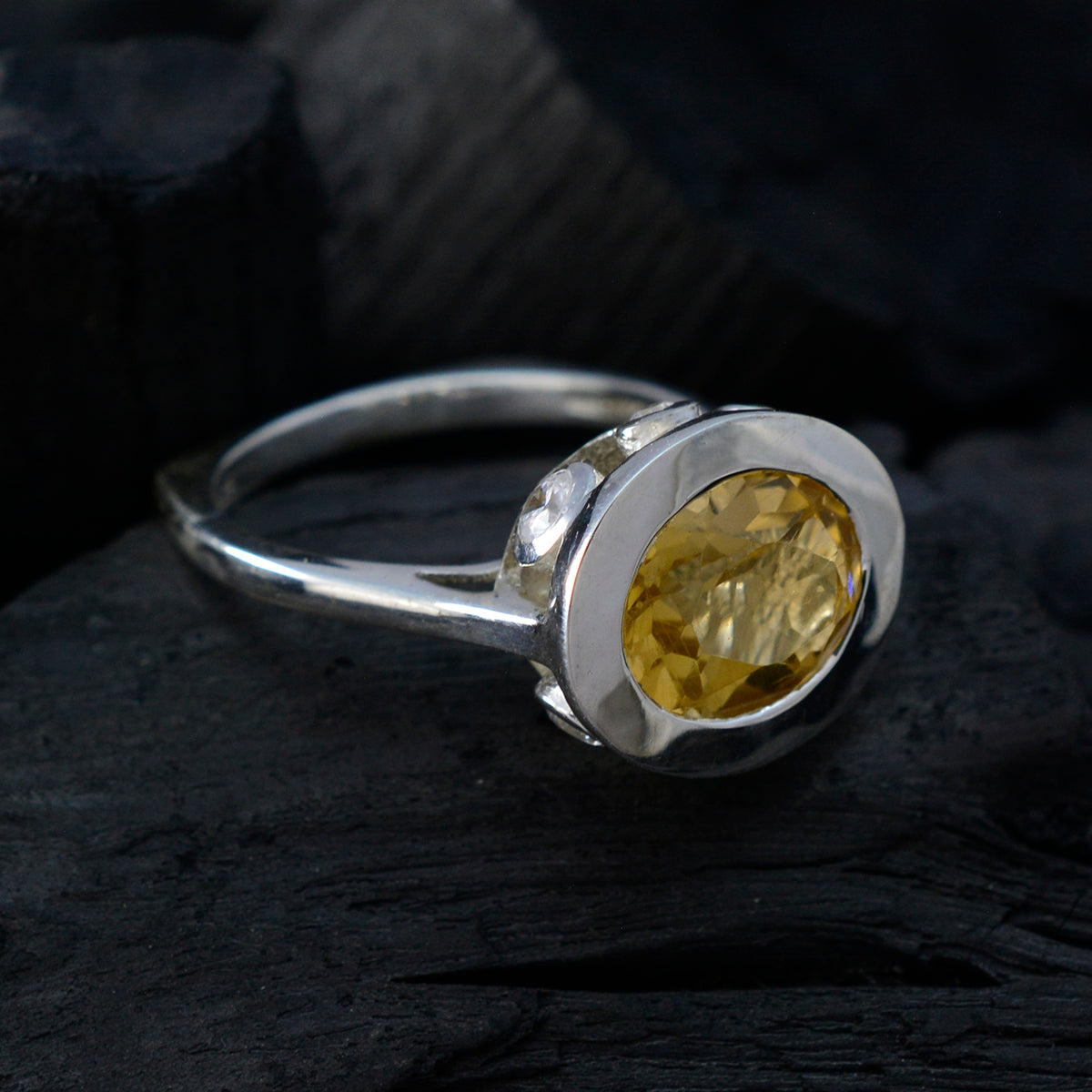 Nayara Yellow Gemstone Halo Ring in Sterling Silver