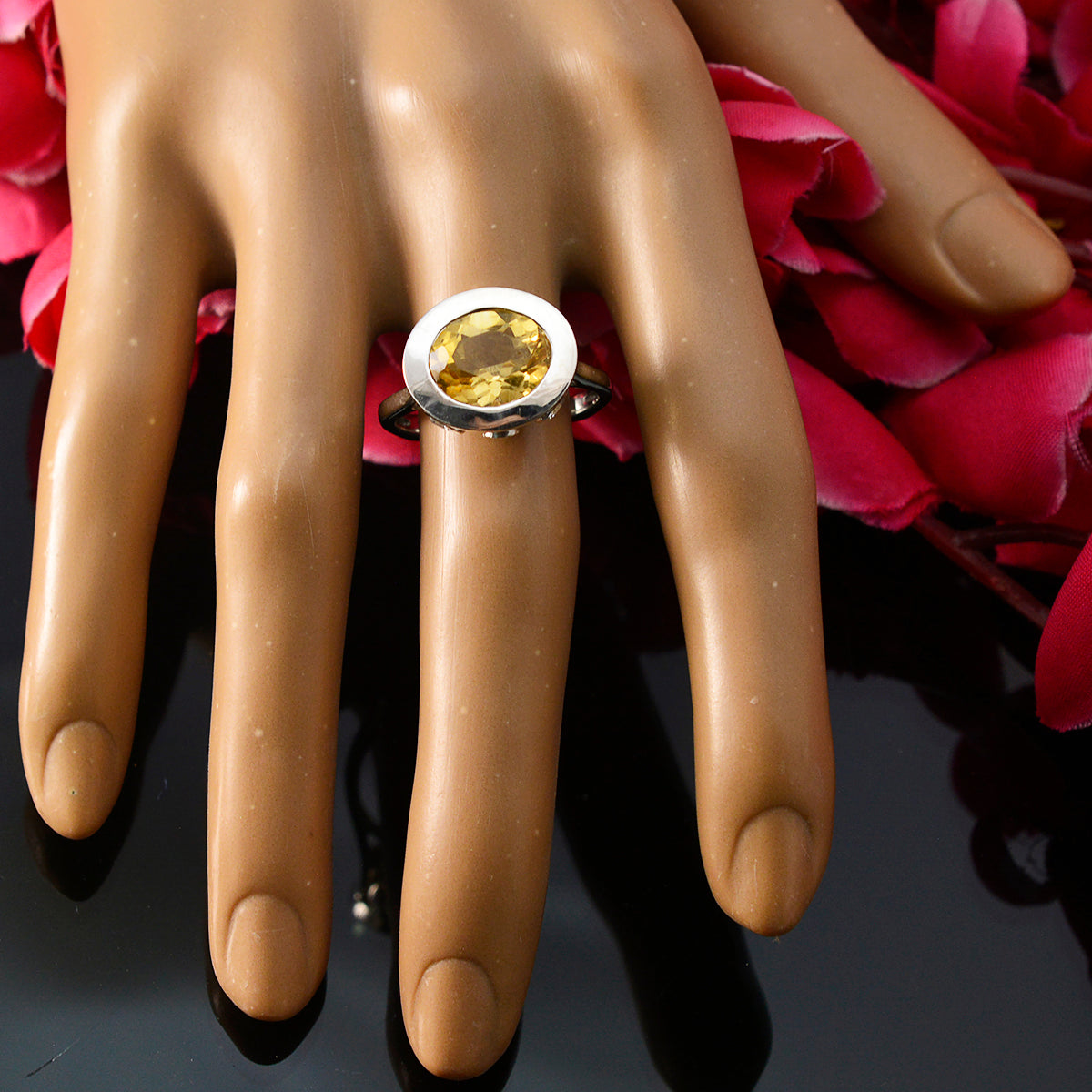 Nayara Yellow Gemstone Halo Ring in Sterling Silver