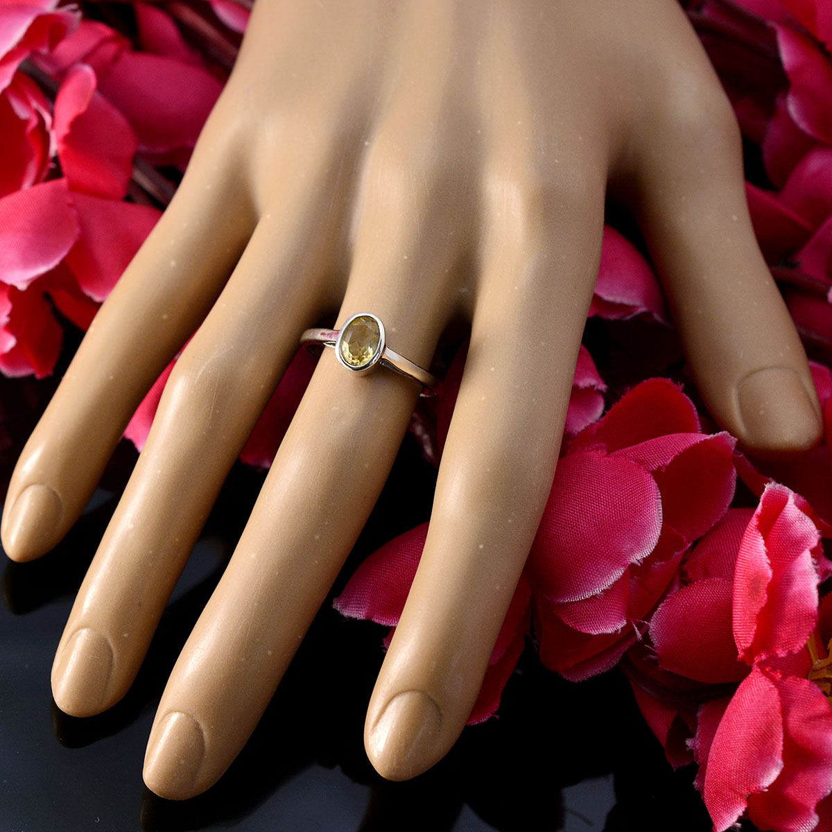 Aisha Yellow Solitaire Gemstone Ring in Sterling Silver