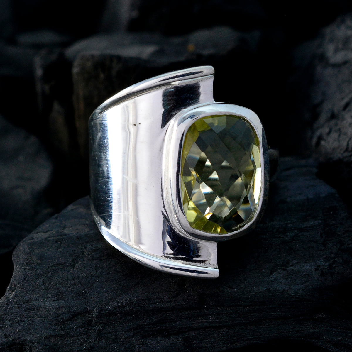 Angeles Yellow Solitaire Ring with Unique Silver Band