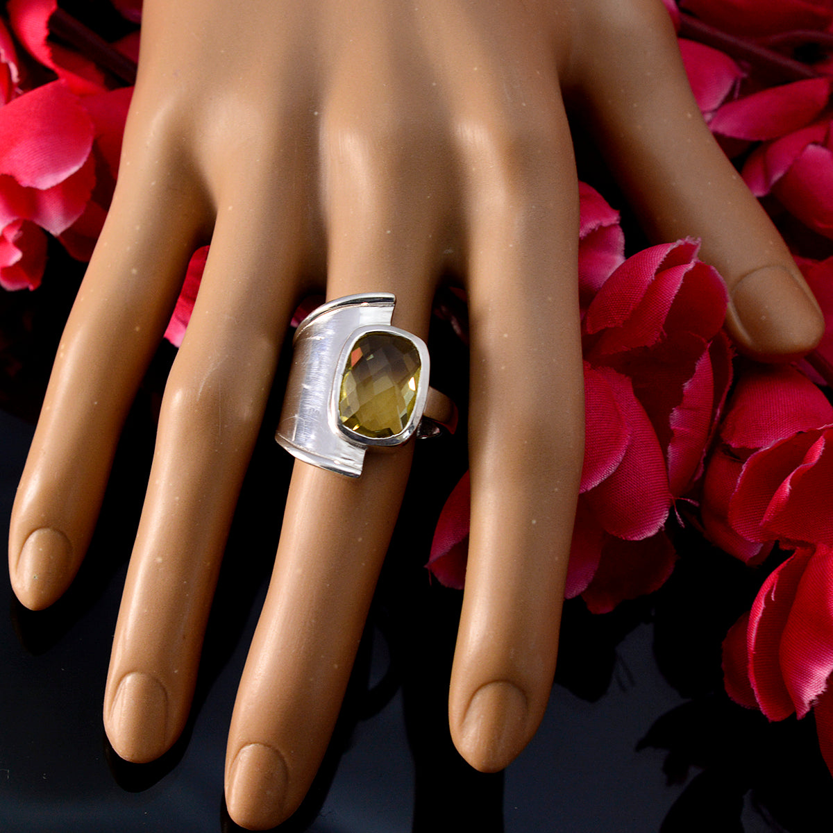Angeles Yellow Solitaire Ring with Unique Silver Band