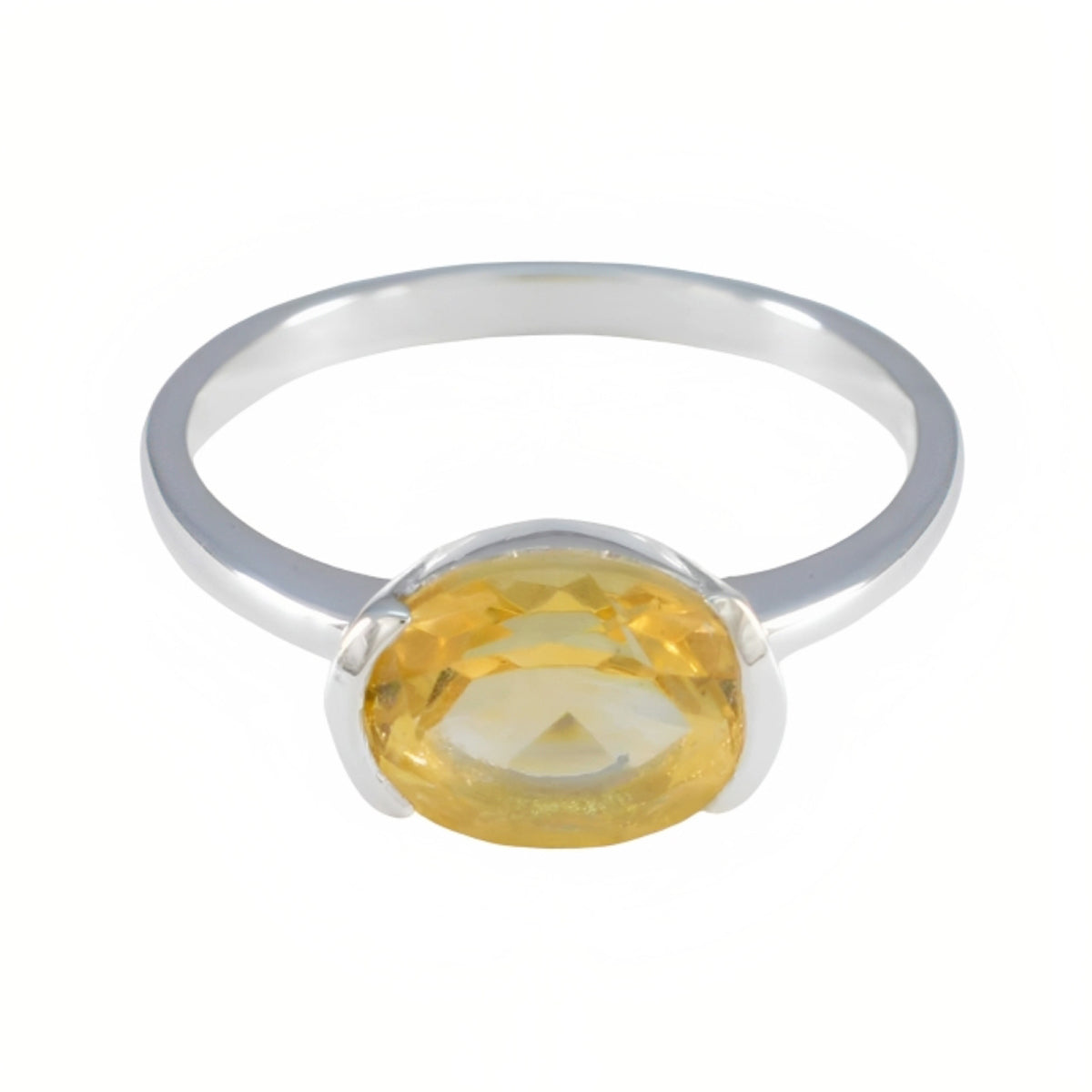 Zoey yellow solitaire ring with an oval yellow gemstone set in a silver band