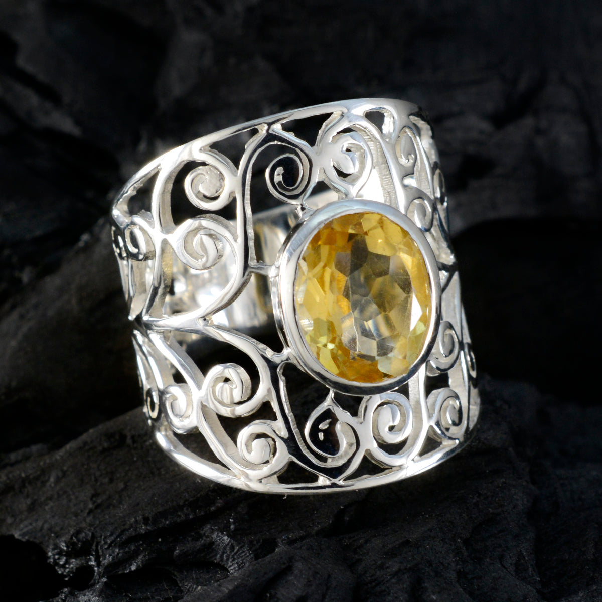 Riya Yellow Solitaire Ring with Elegant Silver Design