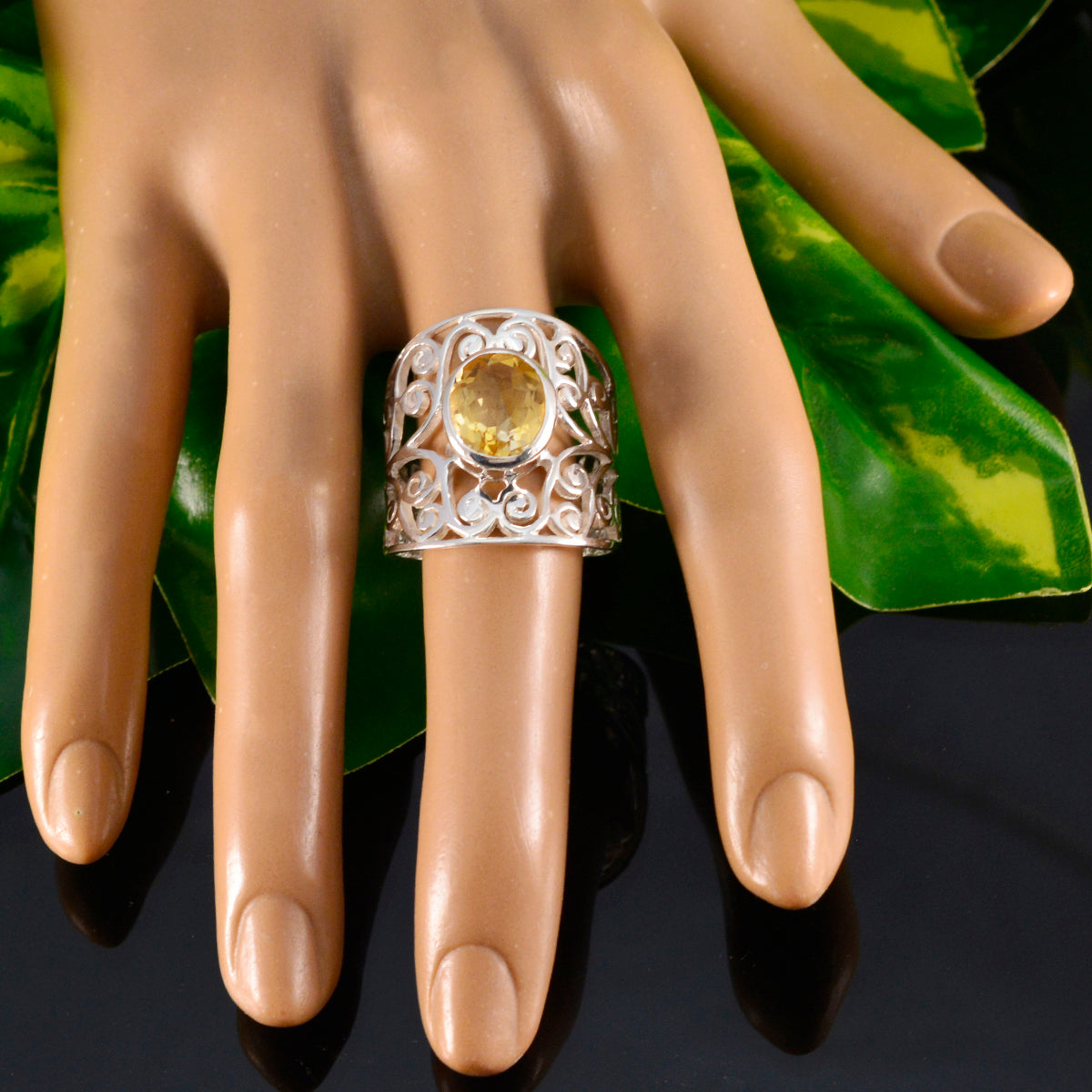 Riya Yellow Solitaire Ring with Elegant Silver Design