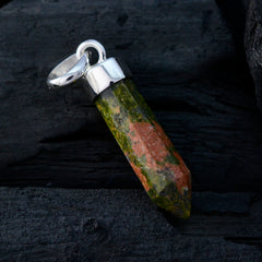 Zoey Green pendant featuring a unique green and orange stone in a silver setting