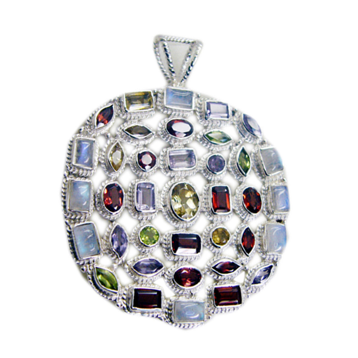 Zoey Purple Artisan Pendant with Colorful Gems in Intricate Silver Setting