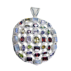Zoey Purple Artisan Pendant with Colorful Gems in Intricate Silver Setting
